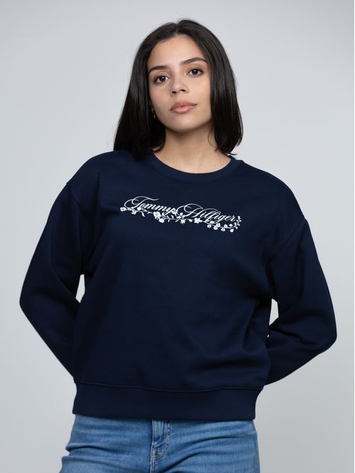 Saco celeste fleece de cuello redondo con logo gráfico