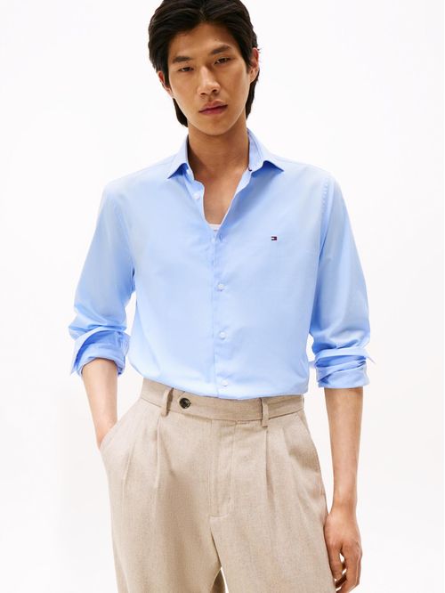 Camisa celeste flex poplin de corte slim