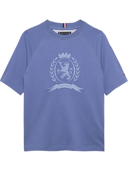 Camiseta azul de cuello redondo con escudo TH