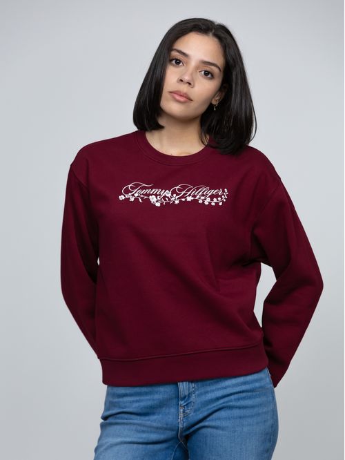 Saco rojo fleece de cuello redondo con logo gráfico