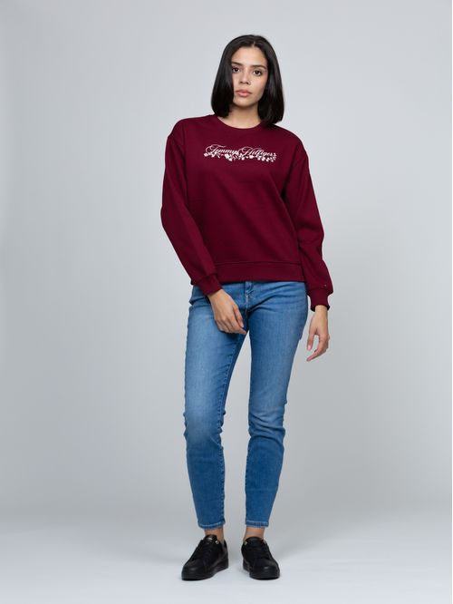 Saco rojo fleece de cuello redondo con logo gráfico