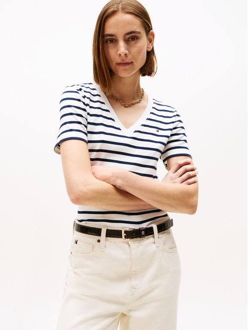 Camiseta multicolor slim con cuello en V