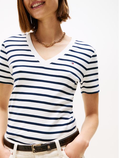 Camiseta multicolor slim con cuello en V