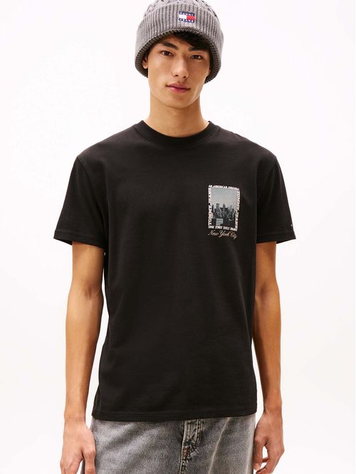 Camiseta negra de punto con foto estampada