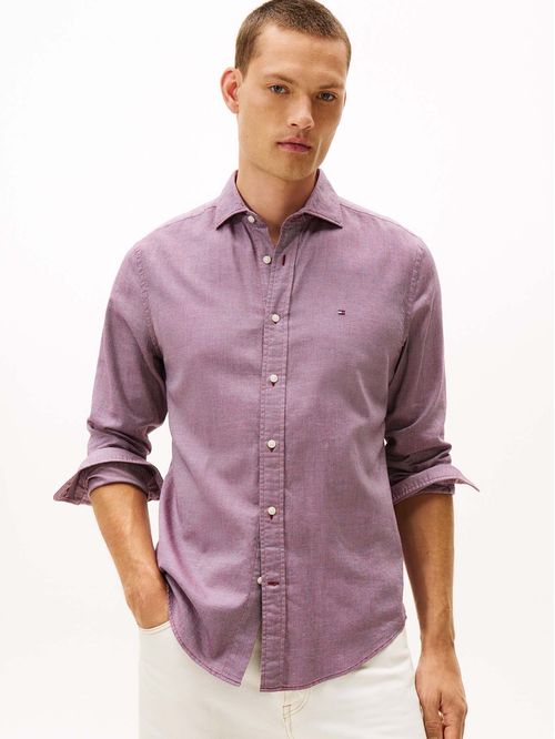 Camisa roja de corte regular con estructura dobby con estampado