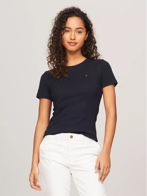 Camiseta azul de cuello redondo con logo