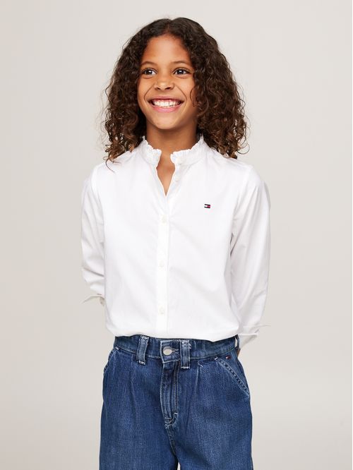 Blusa blanca de popelín con volantes