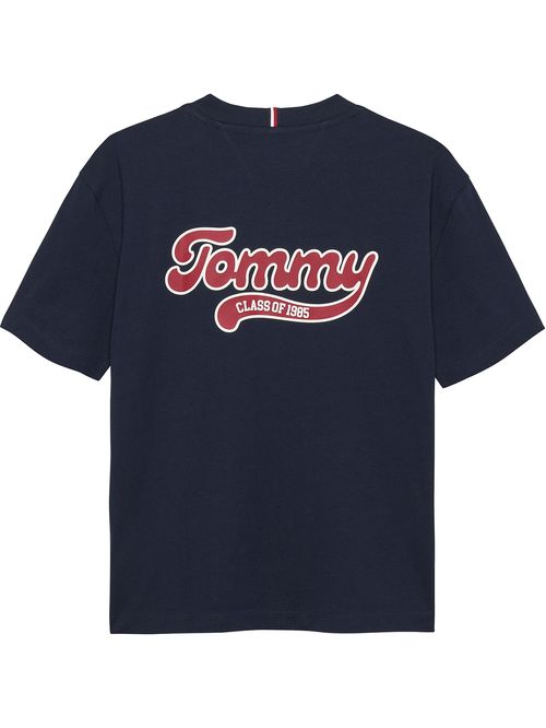 Camiseta azul Varsity de cuello redondo con logo