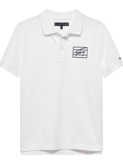 Polo blanco varsity con logo gráfico