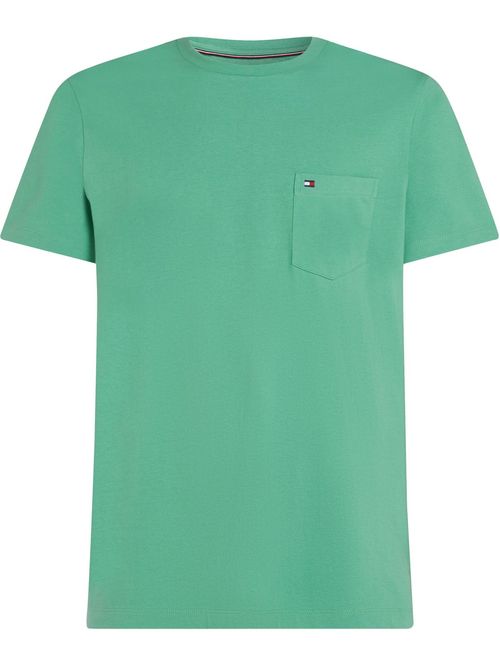 Camiseta verde de cuello redondo con bolsillo