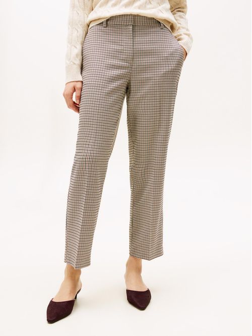 Pantalón beige casual con estampado de cuadros