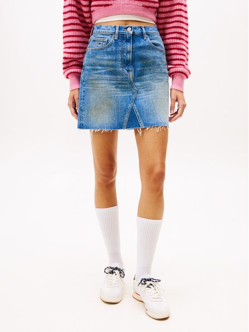 Falda azul mom con 5 bolsillos