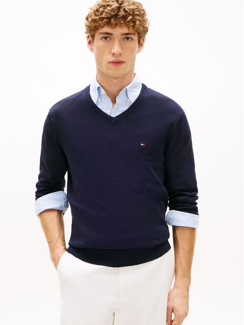 Saco azul marino essential con cuello v