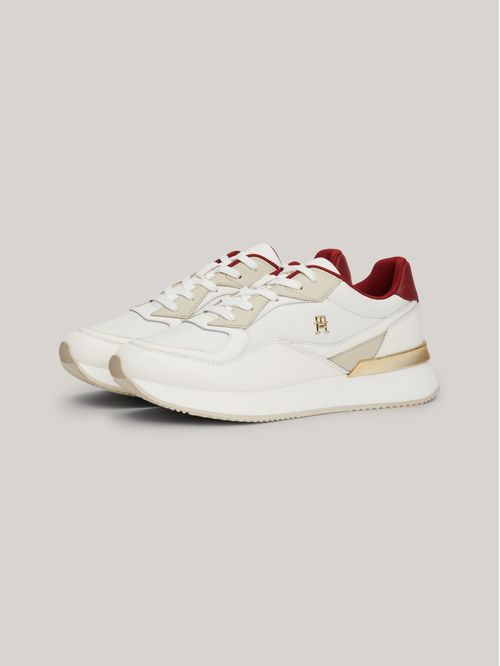 Tenis multicolor de cuero con plataforma y monograma