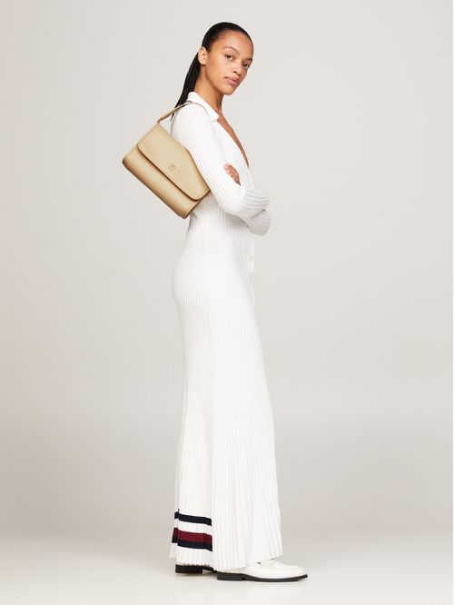 Bolso beige de hombro pequeño con monotipo Hilfiger