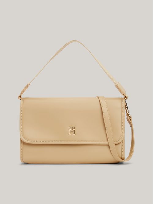 Bolso beige de hombro pequeño con monotipo Hilfiger