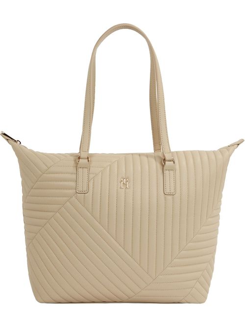 Bolso beige poppy con logo metálico