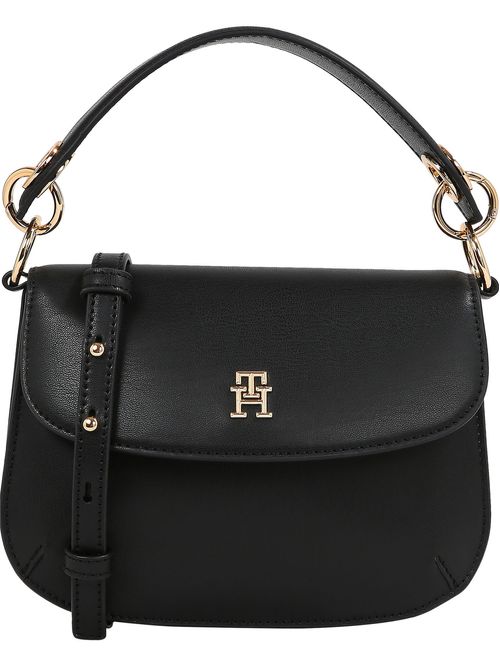 Bolso negro cruzado con cierre de solapa